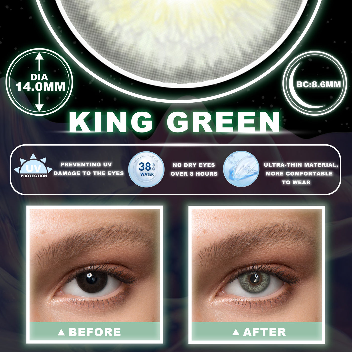 2Dadoll King Green Contact Lenses(1 pair/6 months)
