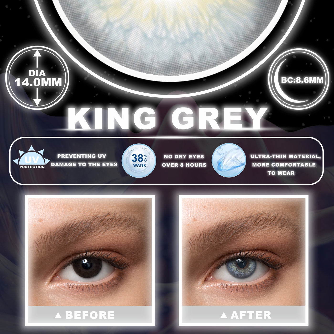 2Dadoll King Grey Contact Lenses(1 pair/6 months)