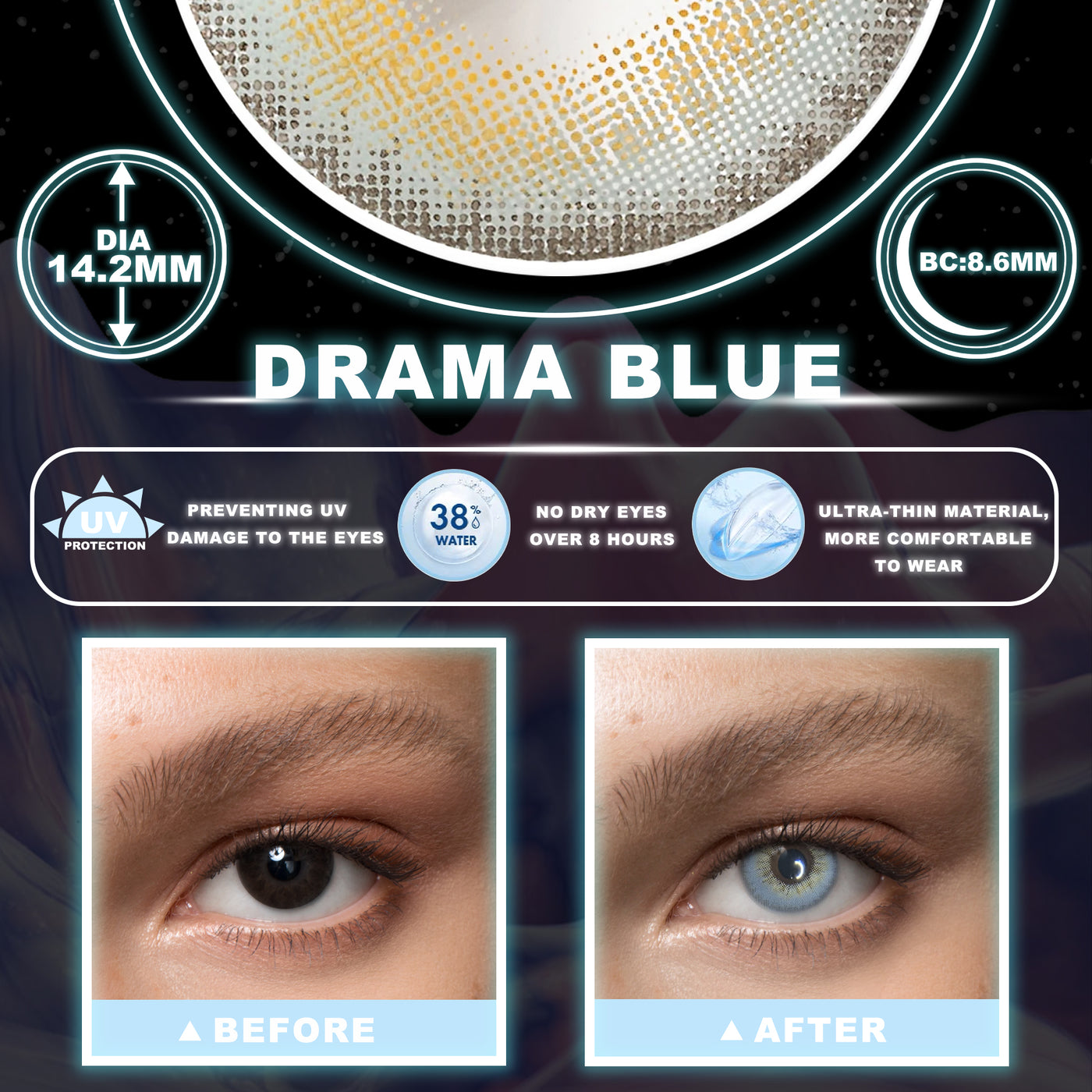 2Dadoll Drama Blue Colored Contact Lenses(1 pair)