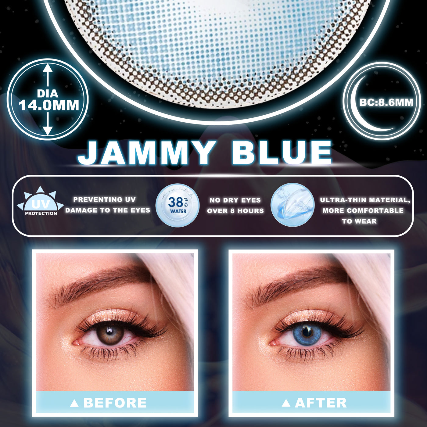 2Dadoll jammy blue Contact Lenses(1 pair/6 months)
